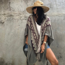 Load image into Gallery viewer, Striped sweater shawl sleeveless knit cape over women's thick blanket coat