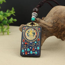 Load image into Gallery viewer, Vintage Nepal Thangka God of wealth Buddha elephant god ebony Pendant Necklace exotic sweater chain