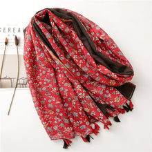 Load image into Gallery viewer, Women's cotton and linen feel flower scarf spring, summer and autumn shade shawl soft temperament