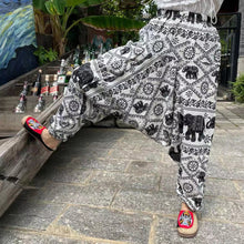 Load image into Gallery viewer, Ethnic style summer men's and women's same large crotch pants cotton and linen printed casual lantern trousers