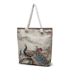 Load image into Gallery viewer, Double-sided Ethnic Style Embroidery Bag Women's Live Embroidery Peacock Elephant Canvas Bag