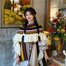 Load image into Gallery viewer, Bohemian vintage wear photo shawl women's outer with ethnic style vacation tassel plus thick warm cape cape