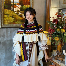 Load image into Gallery viewer, Bohemian vintage wear photo shawl women's outer with ethnic style vacation tassel plus thick warm cape cape