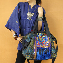 Load image into Gallery viewer, Original Ethnic Style, National Fashion, Retro Literature and Art Embroidery Tassel Single Shoulder Messenger Bag, Large Capacity Travel Cowboy Bag