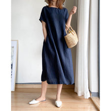 Load image into Gallery viewer, Cotton and linen solid color plus size dress women's summer loose Japanese mid-length skirt women