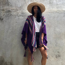 Load image into Gallery viewer, Striped sweater shawl sleeveless knit cape over women's thick blanket coat