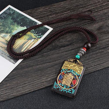 Load image into Gallery viewer, Vintage Nepal Thangka God of wealth Buddha elephant god ebony Pendant Necklace exotic sweater chain