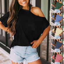 Load image into Gallery viewer, Hot Selling Solid Color Short Sleeve Spring and Summer New T-shirt Off Shoulder Top Women's 6 Colors Choice