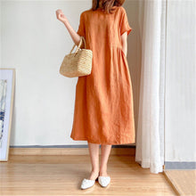 Load image into Gallery viewer, Cotton and linen solid color plus size dress women's summer loose Japanese mid-length skirt women