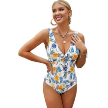 Load image into Gallery viewer, One-piece swimsuit women's solid color deep v-neck sleeveless suspenders slim backless triangle bag one-piece swimsuit women