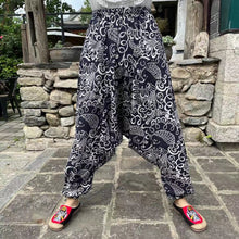 Load image into Gallery viewer, Ethnic style summer men's and women's same large crotch pants cotton and linen printed casual lantern trousers