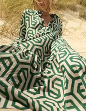 Load image into Gallery viewer, Women's Long Sleeve Lapel Green Geometric Print Shirt Dress