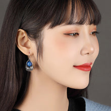 Load image into Gallery viewer, Ethnic Style Earrings Blue Agate Silver Earrings Retro Tibetan Style with Cheongsam Sterling Silver Earrings
