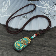 Load image into Gallery viewer, Vintage Nepal Thangka God of wealth Buddha elephant god ebony Pendant Necklace exotic sweater chain