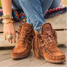 Load image into Gallery viewer, New winter products comfortable thick-soled fringed lace-up women's short boots snow boots