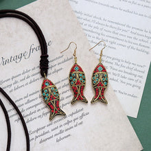 Load image into Gallery viewer, Minority design Nepal copper fish Tibetan handmade necklace men's and women's ethnic style retro temperament simple Earring Set