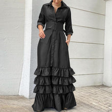 Load image into Gallery viewer, Long solid lapel buttoned belt dress