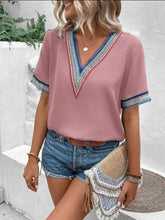Load image into Gallery viewer, Women's V-neck lace casual solid color shirt