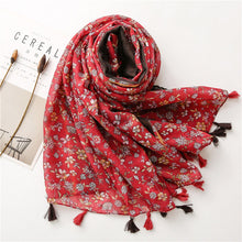 Load image into Gallery viewer, Women's cotton and linen feel flower scarf spring, summer and autumn shade shawl soft temperament