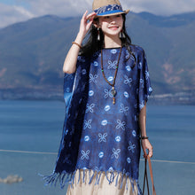 Load image into Gallery viewer, Outwear Cloak Ethnic Style Handmade Tassel Large Shawl Spring/Summer New Tie Dyed Checker Sun Protection Scarf