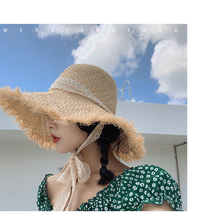 Load image into Gallery viewer, Handmade Hat Women Summer Small Fresh Fold Woven Straw Hat Beach Big Brim Sunscreen Sun Hat