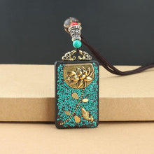 Load image into Gallery viewer, Vintage Nepal Thangka God of wealth Buddha elephant god ebony Pendant Necklace exotic sweater chain