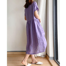 Load image into Gallery viewer, Cotton and linen solid color plus size dress women's summer loose Japanese mid-length skirt women