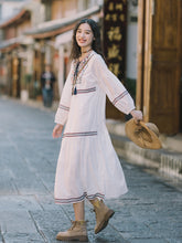 Load image into Gallery viewer, Ethnic style embroidered dress, heavy embroidery, sun protection, long sleeve, Vintage loose dress