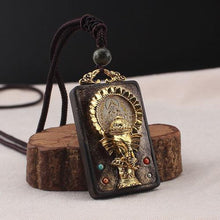 Load image into Gallery viewer, Vintage Nepal Thangka God of wealth Buddha elephant god ebony Pendant Necklace exotic sweater chain