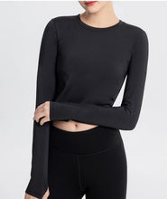 Load image into Gallery viewer, Sports Yoga Wear Women's Loose Slimming Blouse and Quick-drying Sportswear Solid Color Long-sleeved Yoga Wear with Hollow Back