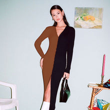 Load image into Gallery viewer, Women's autumn new temperament commuter color matching button high waist long dress