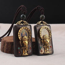 Load image into Gallery viewer, Vintage Nepal Thangka God of wealth Buddha elephant god ebony Pendant Necklace exotic sweater chain