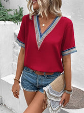 Load image into Gallery viewer, Women's V-neck lace casual solid color shirt