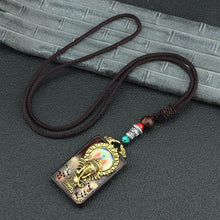 Load image into Gallery viewer, Vintage Nepal Thangka God of wealth Buddha elephant god ebony Pendant Necklace exotic sweater chain