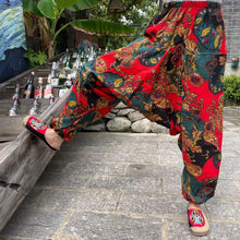Load image into Gallery viewer, Ethnic style summer men's and women's same large crotch pants cotton and linen printed casual lantern trousers