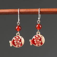 Load image into Gallery viewer, Antique Red Earrings with Cheongsam Retro Temperament Joker Jade Sterling Silver Ethnic Vintage Style Earrings