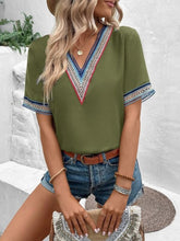 Load image into Gallery viewer, Women's V-neck lace casual solid color shirt