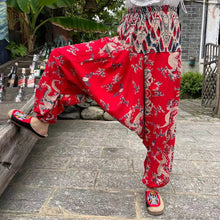 Load image into Gallery viewer, Ethnic style summer men's and women's same large crotch pants cotton and linen printed casual lantern trousers