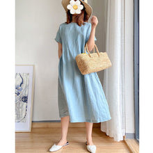 Load image into Gallery viewer, Cotton and linen solid color plus size dress women's summer loose Japanese mid-length skirt women