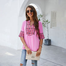 Load image into Gallery viewer, Sexy Loose Deep V-Neck Solid Embroidered Five-point Sleeve Shirt