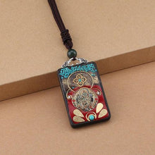 Load image into Gallery viewer, Vintage Nepal Thangka God of wealth Buddha elephant god ebony Pendant Necklace exotic sweater chain