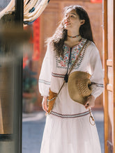 Load image into Gallery viewer, Ethnic style embroidered dress, heavy embroidery, sun protection, long sleeve, Vintage loose dress