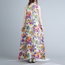Load image into Gallery viewer, Cotton Linen Dress Loose Large Size Ethnic Style Retro Print Breathable Large Swing Camisole Robe