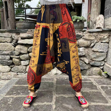 Load image into Gallery viewer, Ethnic style summer men's and women's same large crotch pants cotton and linen printed casual lantern trousers