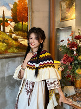 Load image into Gallery viewer, Bohemian vintage wear photo shawl women's outer with ethnic style vacation tassel plus thick warm cape cape