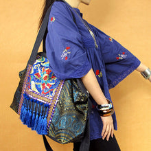 Load image into Gallery viewer, Original Ethnic Style, National Fashion, Retro Literature and Art Embroidery Tassel Single Shoulder Messenger Bag, Large Capacity Travel Cowboy Bag