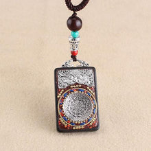 Load image into Gallery viewer, Vintage Nepal Thangka God of wealth Buddha elephant god ebony Pendant Necklace exotic sweater chain