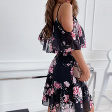Load image into Gallery viewer, Chiffon Print Sling Off-Shoulder Loose Ruffle Hem Dress