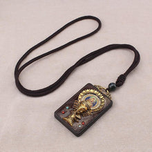Load image into Gallery viewer, Vintage Nepal Thangka God of wealth Buddha elephant god ebony Pendant Necklace exotic sweater chain