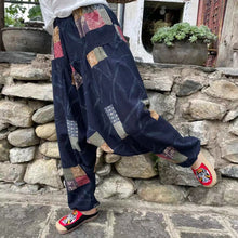 Load image into Gallery viewer, Ethnic style summer men's and women's same large crotch pants cotton and linen printed casual lantern trousers